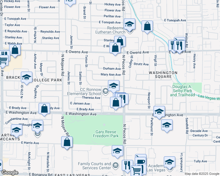 map of restaurants, bars, coffee shops, grocery stores, and more near 3320 Osage Avenue in Las Vegas