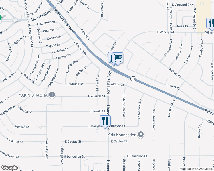map of restaurants, bars, coffee shops, grocery stores, and more near 2420 Homestead Road in Pahrump