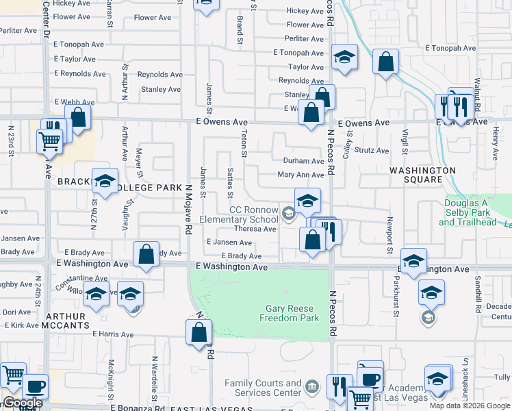 map of restaurants, bars, coffee shops, grocery stores, and more near 3204 Osage Avenue in Las Vegas