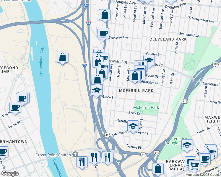 map of restaurants, bars, coffee shops, grocery stores, and more near 731 Joseph Avenue in Nashville