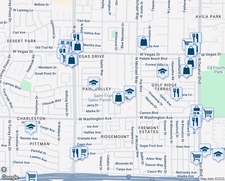 map of restaurants, bars, coffee shops, grocery stores, and more near 1204 Smith Street in Las Vegas