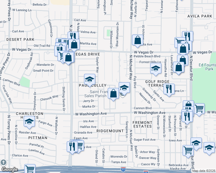 map of restaurants, bars, coffee shops, grocery stores, and more near 1204 Smith Street in Las Vegas