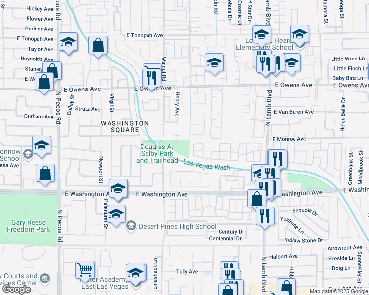 map of restaurants, bars, coffee shops, grocery stores, and more near 1293 North Sandhill Road in Las Vegas