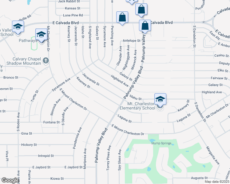 map of restaurants, bars, coffee shops, grocery stores, and more near 1160 Jacaranda Street in Pahrump