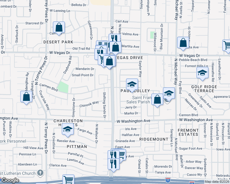 map of restaurants, bars, coffee shops, grocery stores, and more near 6017 Carmen Boulevard in Las Vegas