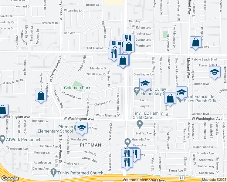 map of restaurants, bars, coffee shops, grocery stores, and more near 1201 Passion Flower Circle in Las Vegas
