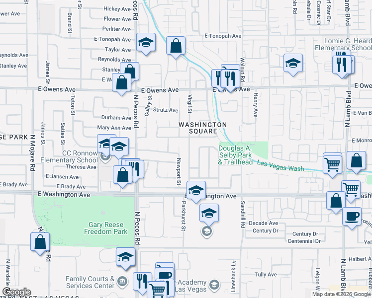 map of restaurants, bars, coffee shops, grocery stores, and more near 1304 Virgil Street in Las Vegas