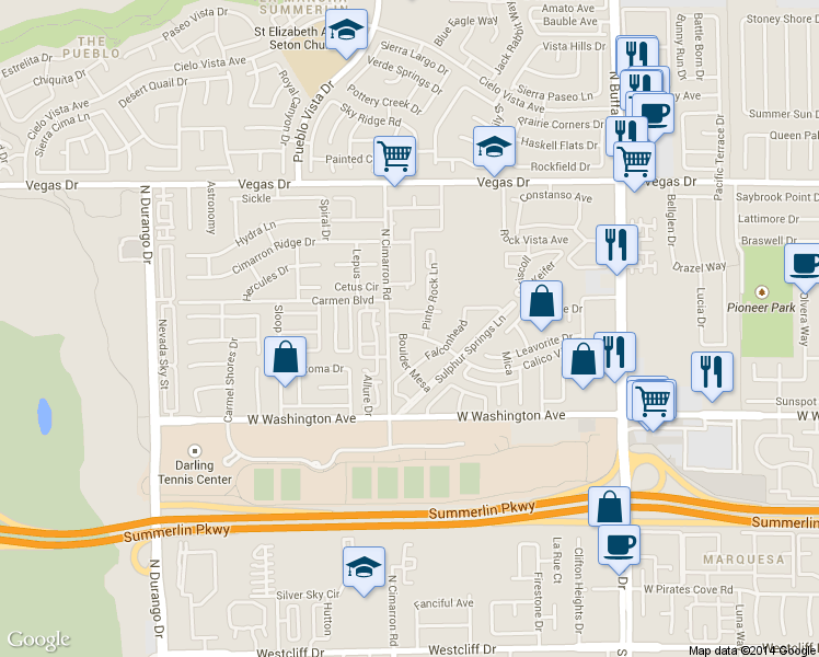 map of restaurants, bars, coffee shops, grocery stores, and more near 7952 Calico Vista Boulevard in Las Vegas