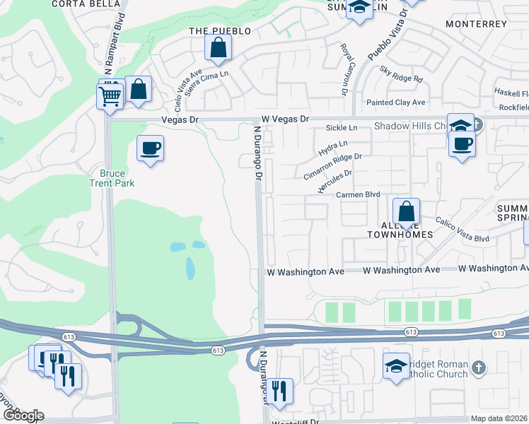 map of restaurants, bars, coffee shops, grocery stores, and more near 1233 Nevada Sky Street in Las Vegas