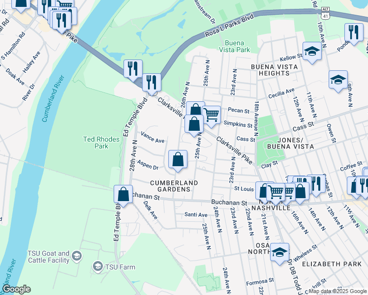 map of restaurants, bars, coffee shops, grocery stores, and more near 2010 26th Avenue North in Nashville