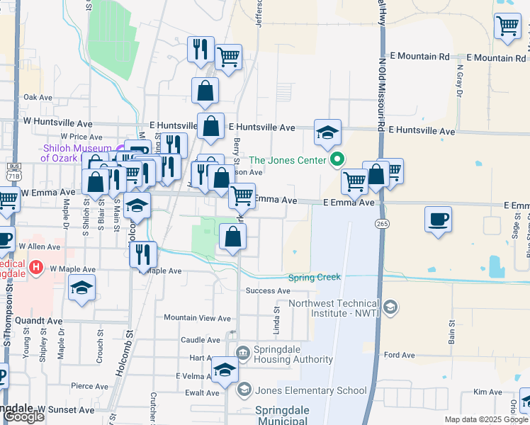 map of restaurants, bars, coffee shops, grocery stores, and more near 703 E Emma Ave in Springdale
