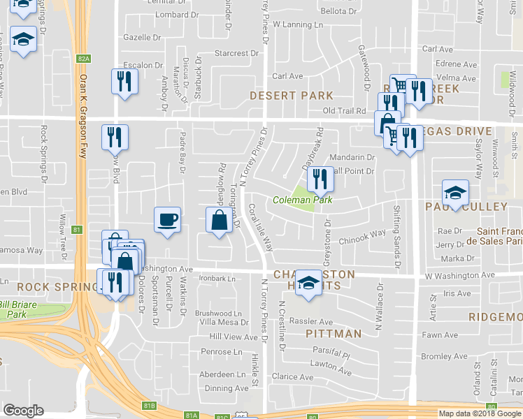 map of restaurants, bars, coffee shops, grocery stores, and more near 1208 Nighthawk Drive in Las Vegas