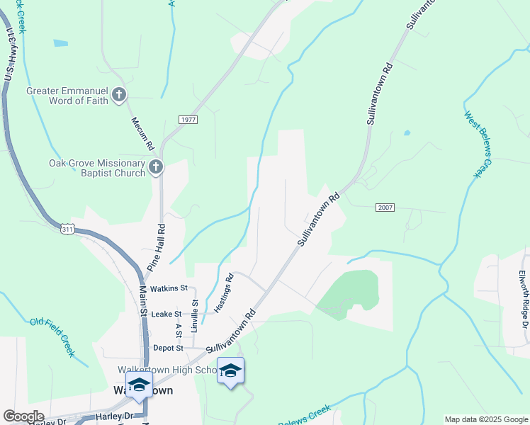 map of restaurants, bars, coffee shops, grocery stores, and more near 3940 Justin Brook Lane in Walkertown