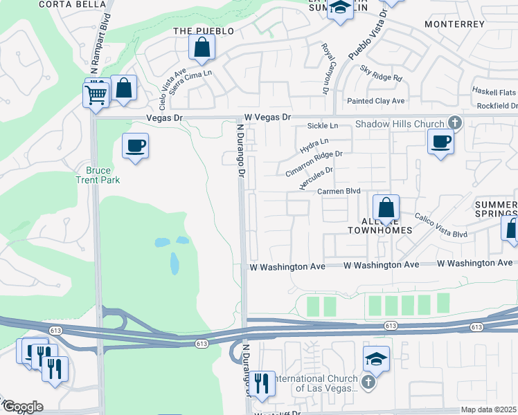 map of restaurants, bars, coffee shops, grocery stores, and more near 1208 Dusty Creek Street in Las Vegas