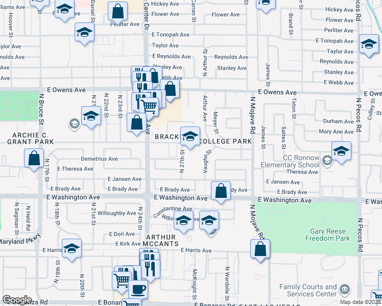 map of restaurants, bars, coffee shops, grocery stores, and more near 1200 North 27th Street in Las Vegas