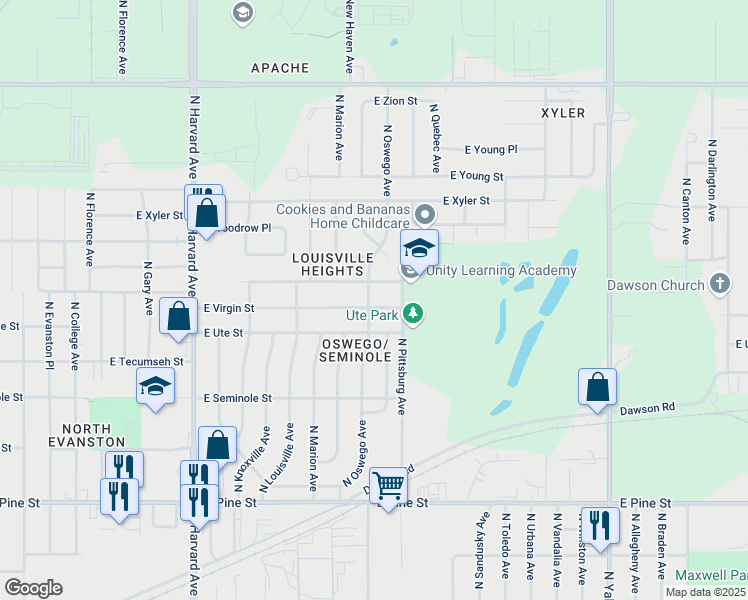 map of restaurants, bars, coffee shops, grocery stores, and more near 4003 East Virgin Street in Tulsa