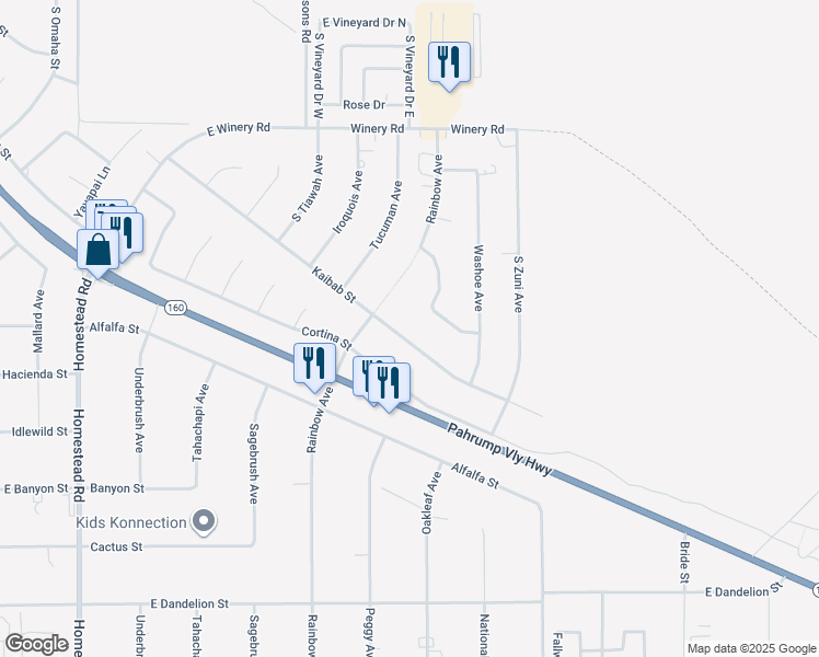 map of restaurants, bars, coffee shops, grocery stores, and more near 3728 Kaibab Street in Pahrump