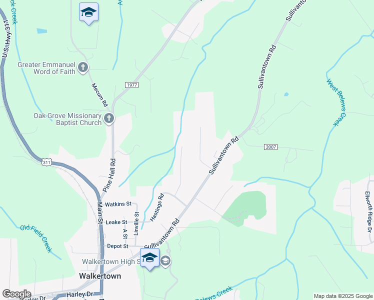 map of restaurants, bars, coffee shops, grocery stores, and more near 3940 Justin Brook Lane in Walkertown