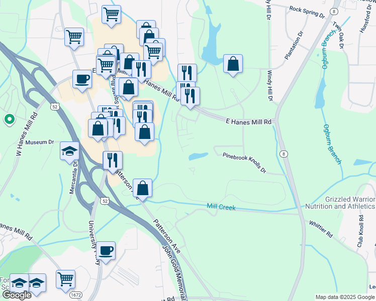 map of restaurants, bars, coffee shops, grocery stores, and more near 923 Windcastle Lane in Winston-Salem