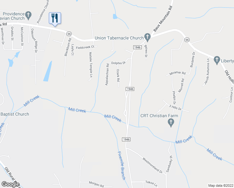 map of restaurants, bars, coffee shops, grocery stores, and more near 5000 Ozark Road in Winston-Salem