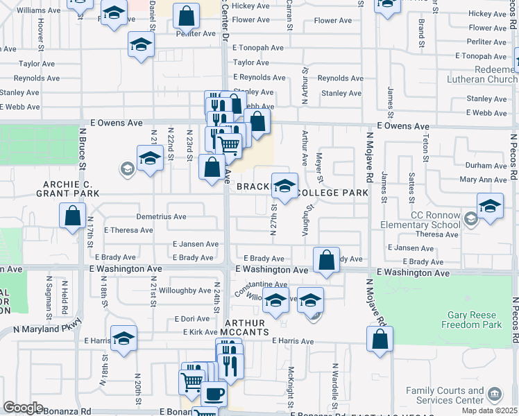 map of restaurants, bars, coffee shops, grocery stores, and more near 1214 Mews Lane in Las Vegas