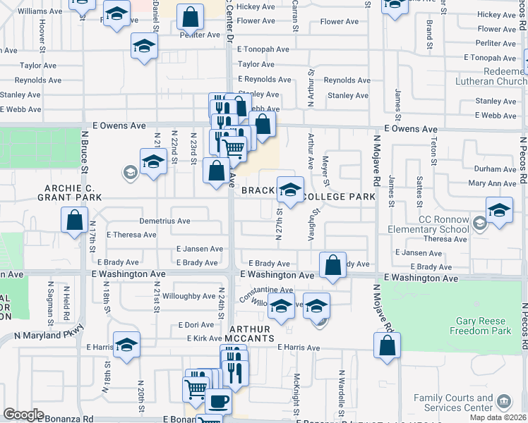 map of restaurants, bars, coffee shops, grocery stores, and more near 1221 Mews Lane in Las Vegas