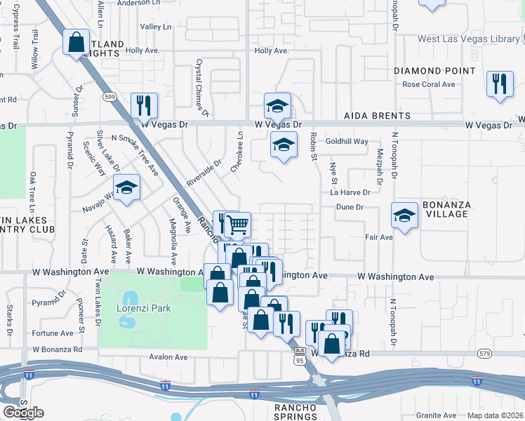 map of restaurants, bars, coffee shops, grocery stores, and more near 2636 Wooly Rose Avenue in Las Vegas
