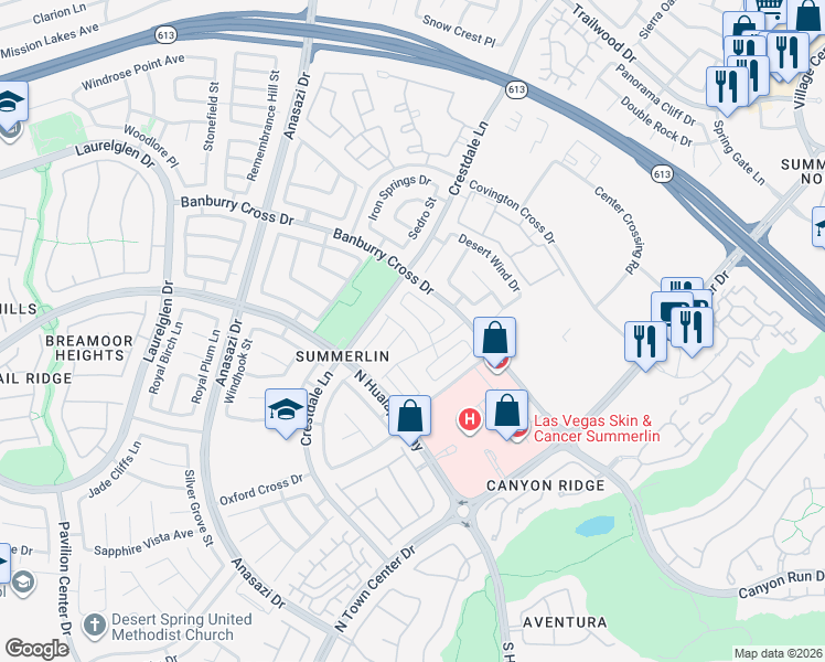 map of restaurants, bars, coffee shops, grocery stores, and more near 10316 Neopolitan Place in Las Vegas