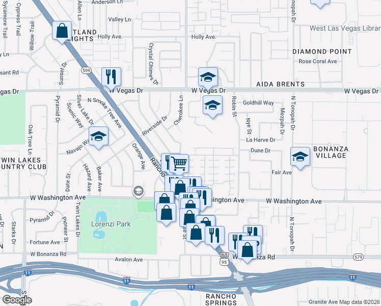 map of restaurants, bars, coffee shops, grocery stores, and more near 2712 Wooly Rose Avenue in Las Vegas