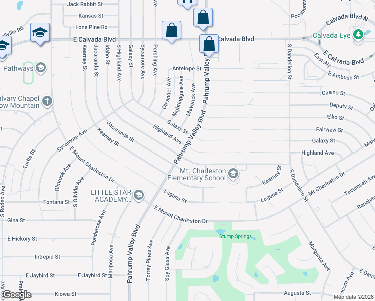 map of restaurants, bars, coffee shops, grocery stores, and more near 1301 Highland Avenue in Pahrump