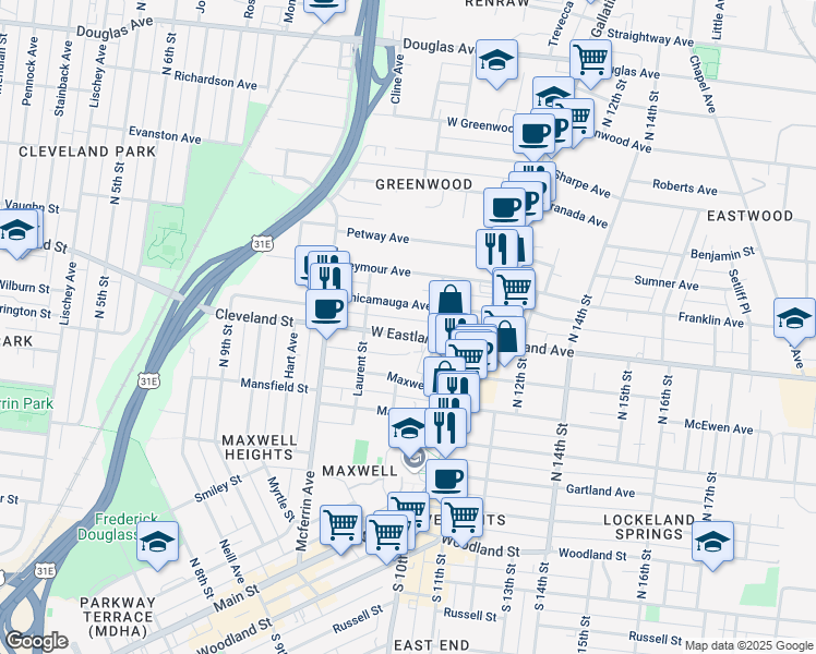 map of restaurants, bars, coffee shops, grocery stores, and more near 1019 West Eastland Avenue in Nashville