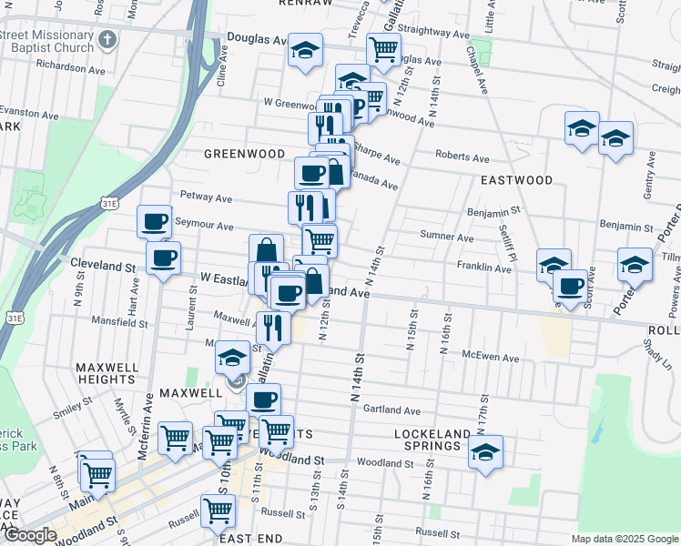 map of restaurants, bars, coffee shops, grocery stores, and more near 709 North 12th Street in Nashville