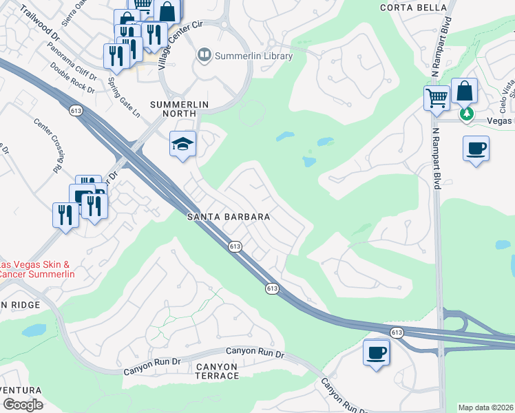 map of restaurants, bars, coffee shops, grocery stores, and more near 9308 Pitching Wedge Drive in Las Vegas