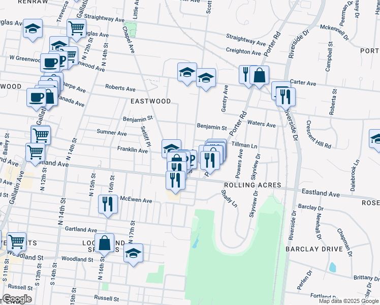 map of restaurants, bars, coffee shops, grocery stores, and more near 203 Scott Avenue in Nashville