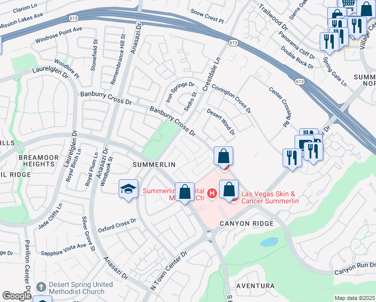 map of restaurants, bars, coffee shops, grocery stores, and more near 10317 Pompei Place in Las Vegas