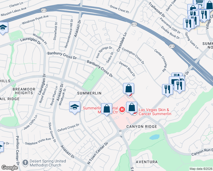 map of restaurants, bars, coffee shops, grocery stores, and more near 10316 Neopolitan Place in Las Vegas