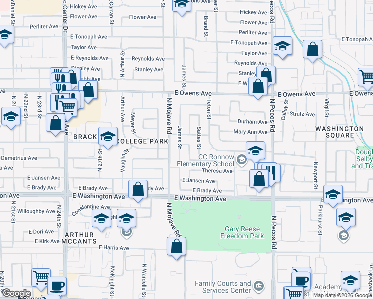 map of restaurants, bars, coffee shops, grocery stores, and more near 1213 Ingraham Street in Las Vegas