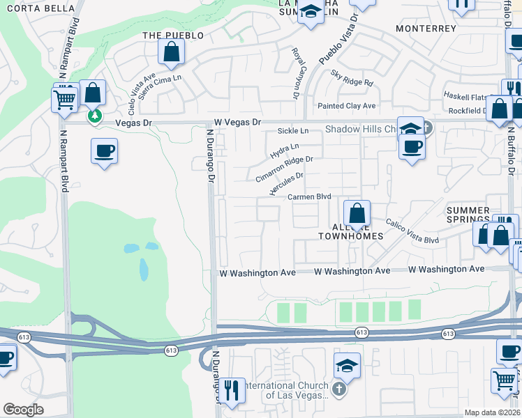 map of restaurants, bars, coffee shops, grocery stores, and more near 1216 Gallery Shores Drive in Las Vegas