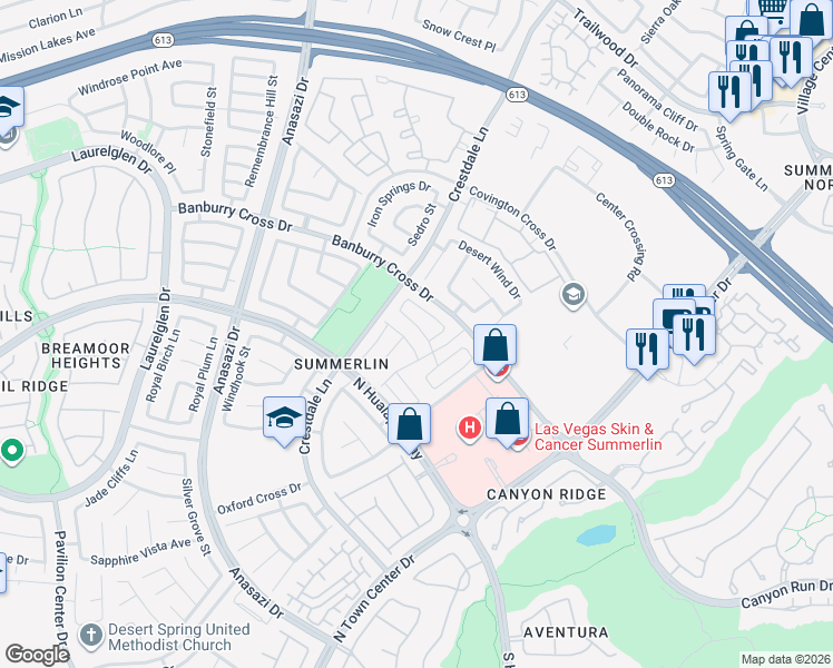 map of restaurants, bars, coffee shops, grocery stores, and more near 10317 Pompei Place in Las Vegas