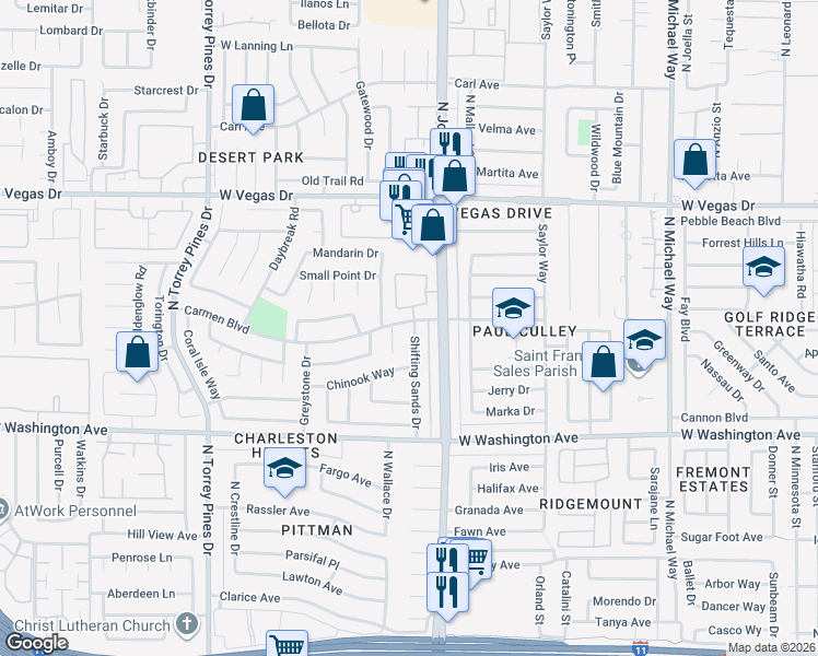 map of restaurants, bars, coffee shops, grocery stores, and more near 1208 Shifting Sands Drive in Las Vegas