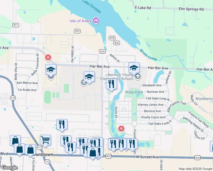 map of restaurants, bars, coffee shops, grocery stores, and more near 285 Jtl Parkway East in Springdale