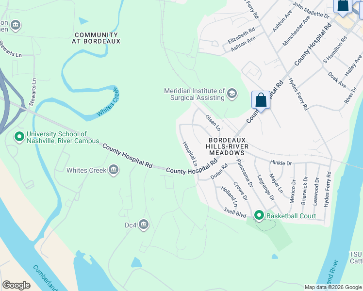 map of restaurants, bars, coffee shops, grocery stores, and more near 3345 Hospital Lane in Nashville