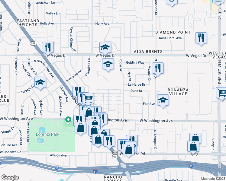 map of restaurants, bars, coffee shops, grocery stores, and more near 2517 Living Rock Street in Las Vegas