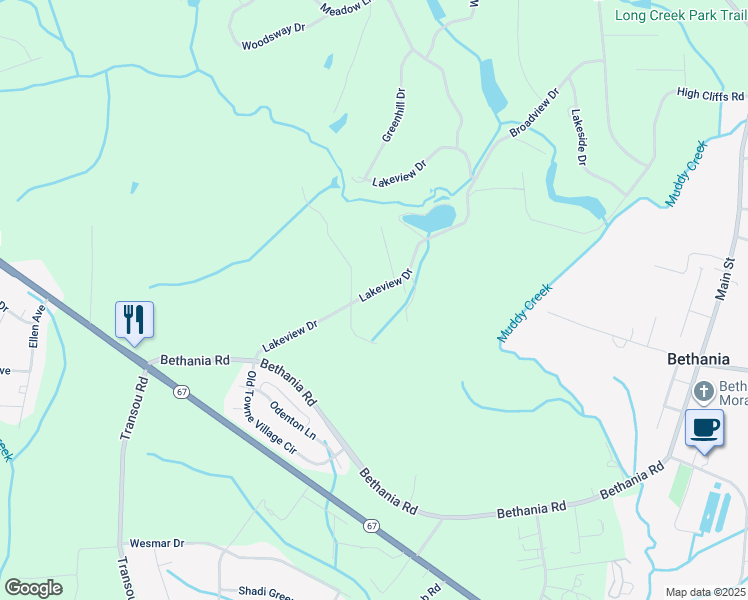 map of restaurants, bars, coffee shops, grocery stores, and more near 3520 Lakeview Drive in Pfafftown