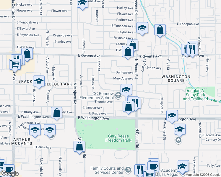 map of restaurants, bars, coffee shops, grocery stores, and more near 3213 Osage Avenue in Las Vegas
