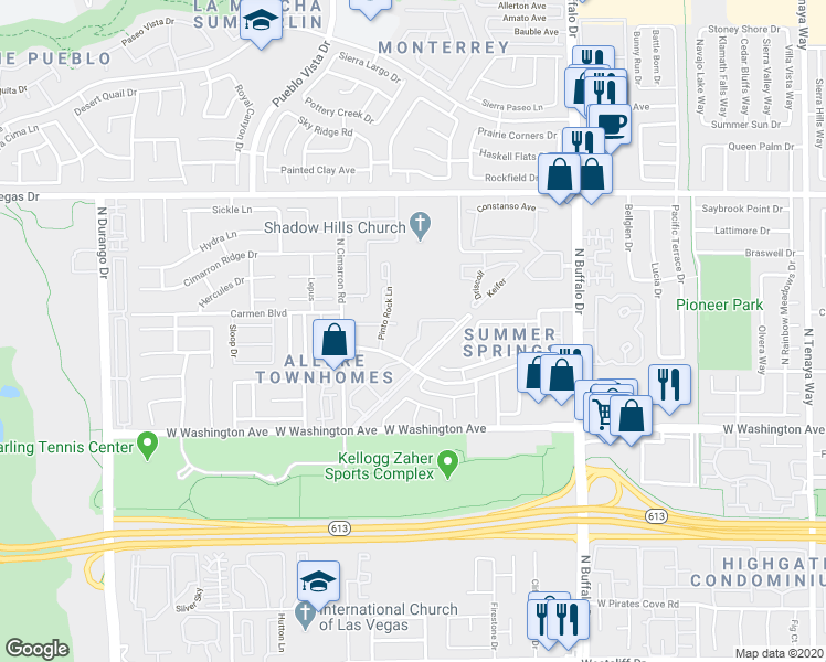 map of restaurants, bars, coffee shops, grocery stores, and more near 1104 Falconhead Lane in Las Vegas