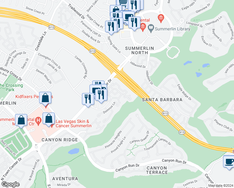 map of restaurants, bars, coffee shops, grocery stores, and more near 1350 North Town Center Drive in Las Vegas