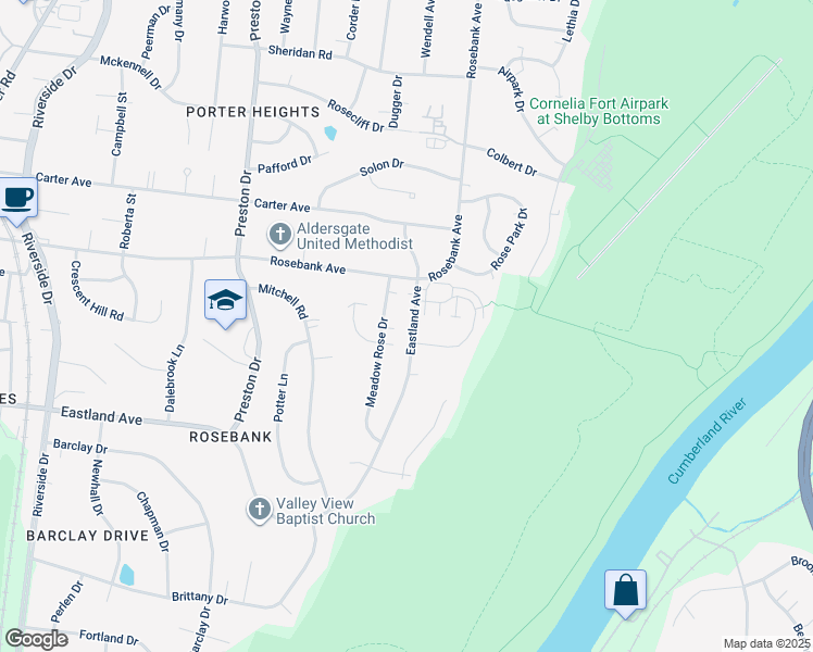 map of restaurants, bars, coffee shops, grocery stores, and more near 2802 Meadow Rose Drive in Nashville