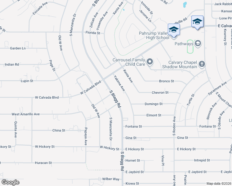 map of restaurants, bars, coffee shops, grocery stores, and more near 2401 South Blagg Road in Pahrump