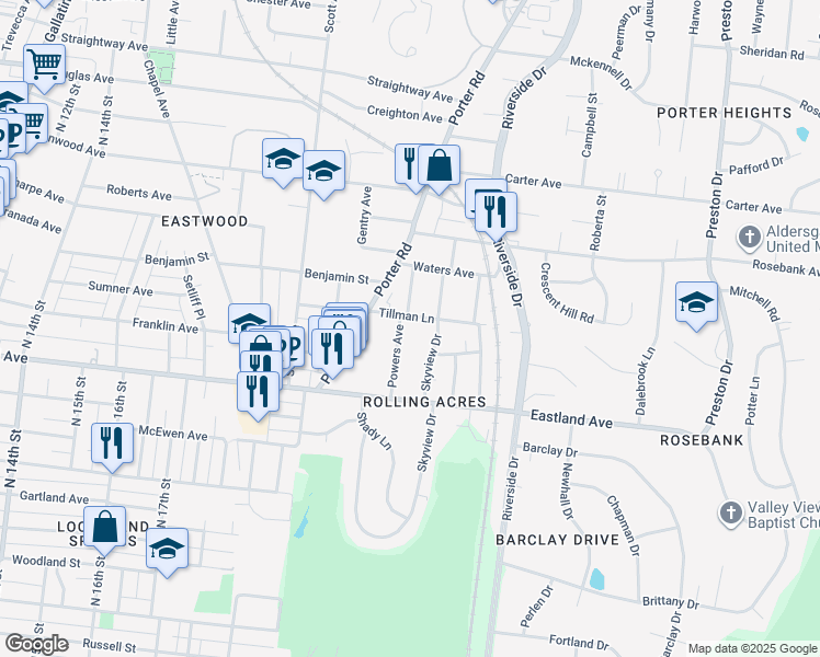 map of restaurants, bars, coffee shops, grocery stores, and more near 724 Powers Avenue in Nashville